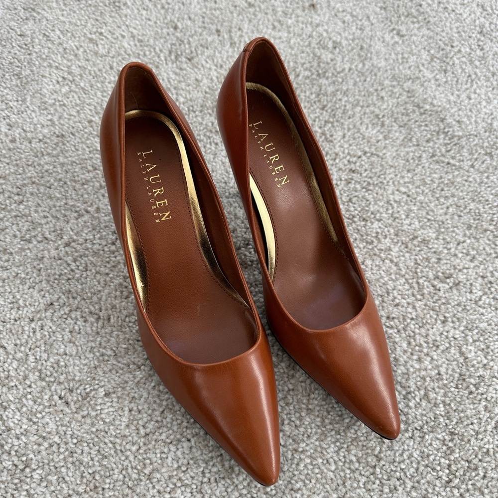 Ralph Lauren Brown Leather Pointed-Toe Heels